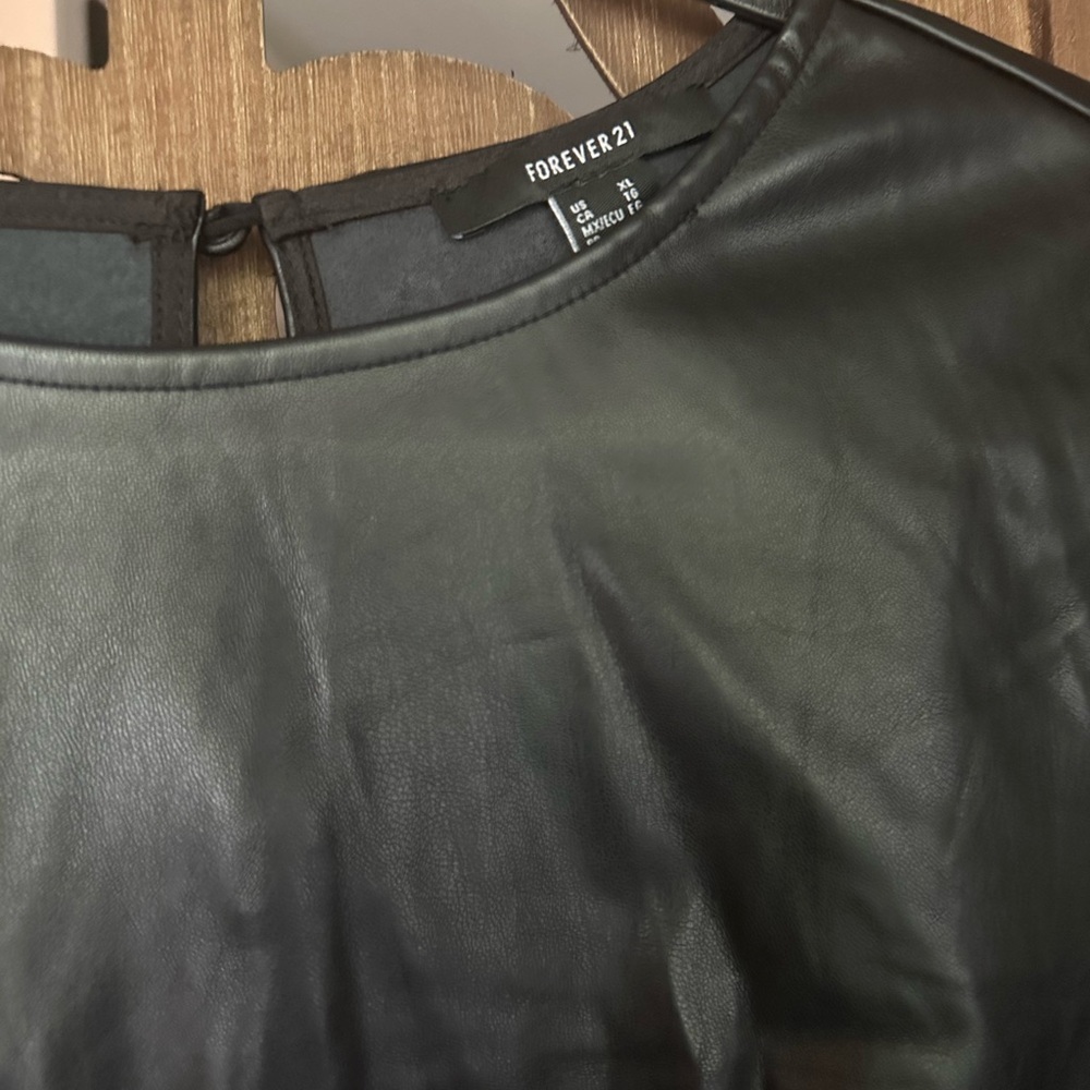 Forever 21 Black Faux Leather Cutout Dress-Size XL - Picture 8 of 13